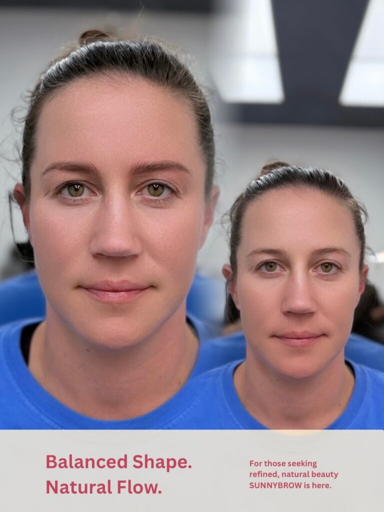 Nano brows before and after transformation at Sunnybrow LA – balanced shape and natural flow eyebrow design by Rae in Koreatown, Los Angeles