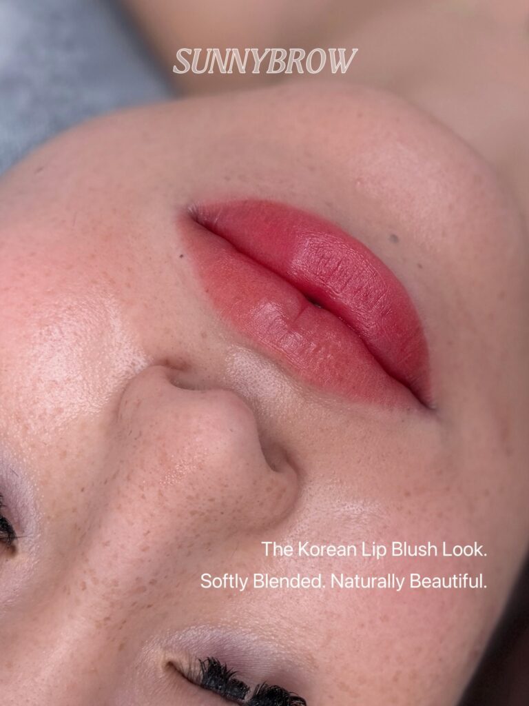 Finished Korean lip blush result at Sunnybrow LA — softly blended, naturally toned lips in Los Angeles