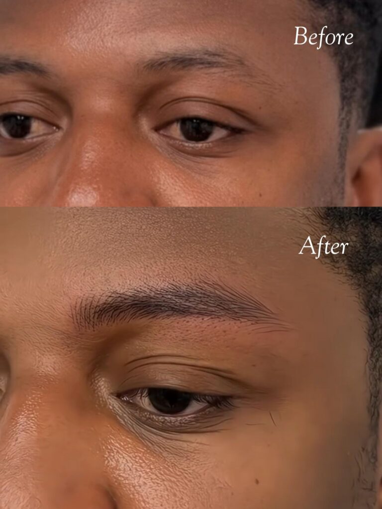 Men's nano brows before and after — natural brow enhancement on male client at Sunnybrow LA