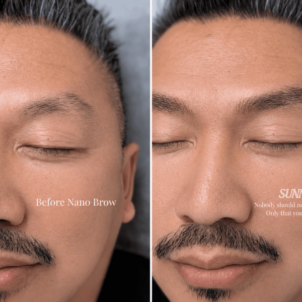 Men’s nano brows before and after at Sunny Brow Los Angeles
