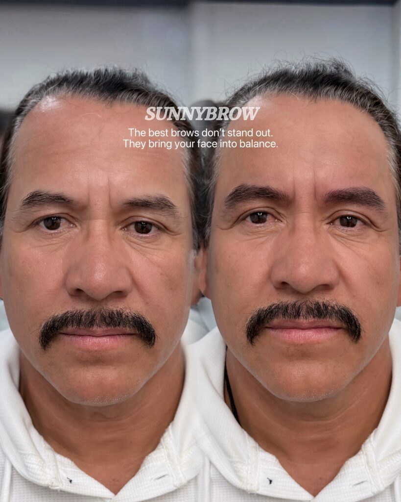 Men’s nano brows before and after in Los Angeles by Sunny Brow