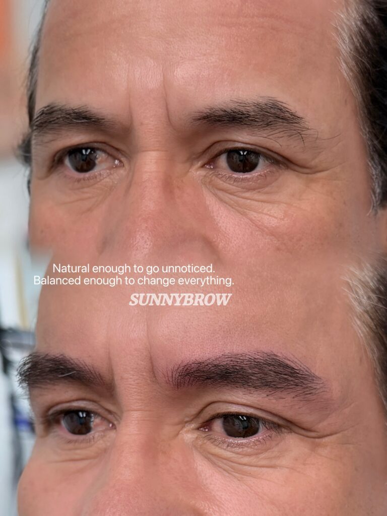 Men’s nano brows before and after in Los Angeles by Sunny Brow