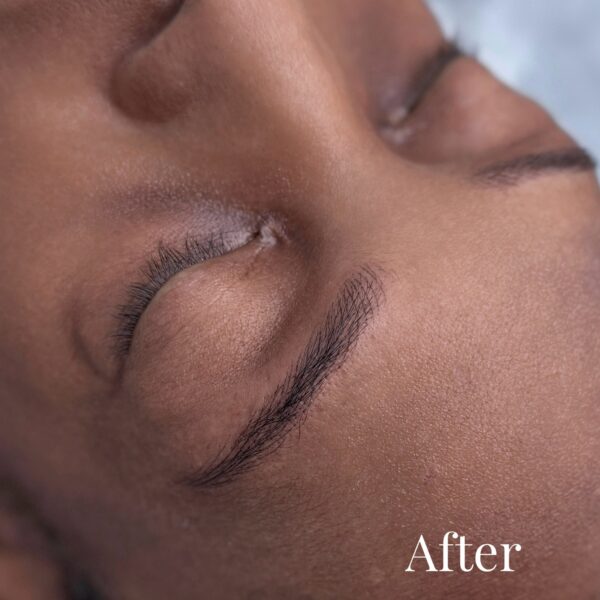 Natural nano brows after result with soft hair strokes at Sunny Brow Los Angeles