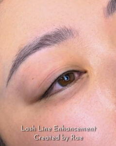 Lash line enhancement eyeliner tattoo with open eyes at Sunny Brow Los Angeles