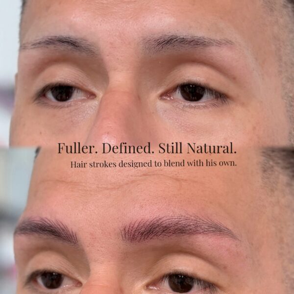 Men’s nano brows before and after close-up at Sunny Brow Los Angeles