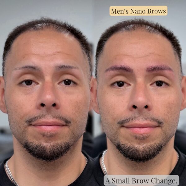 Men’s nano brows before and after at Sunny Brow Los Angeles