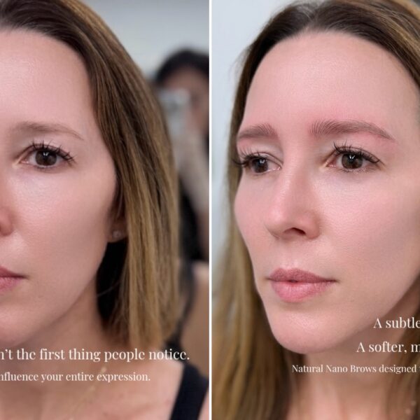 Natural nano brows before and after at Sunny Brow Los Angeles