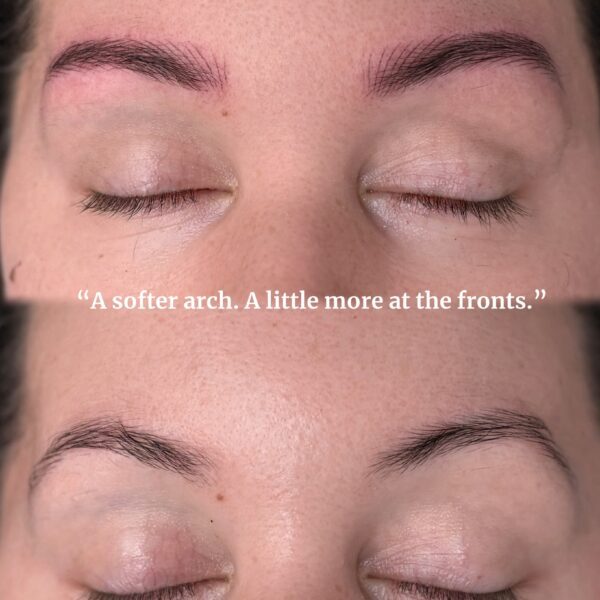 Nano brows soft arch with hair strokes before and after at Sunny Brow Los Angeles
